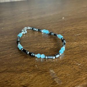 Blue & Metallic Beaded Bracelet